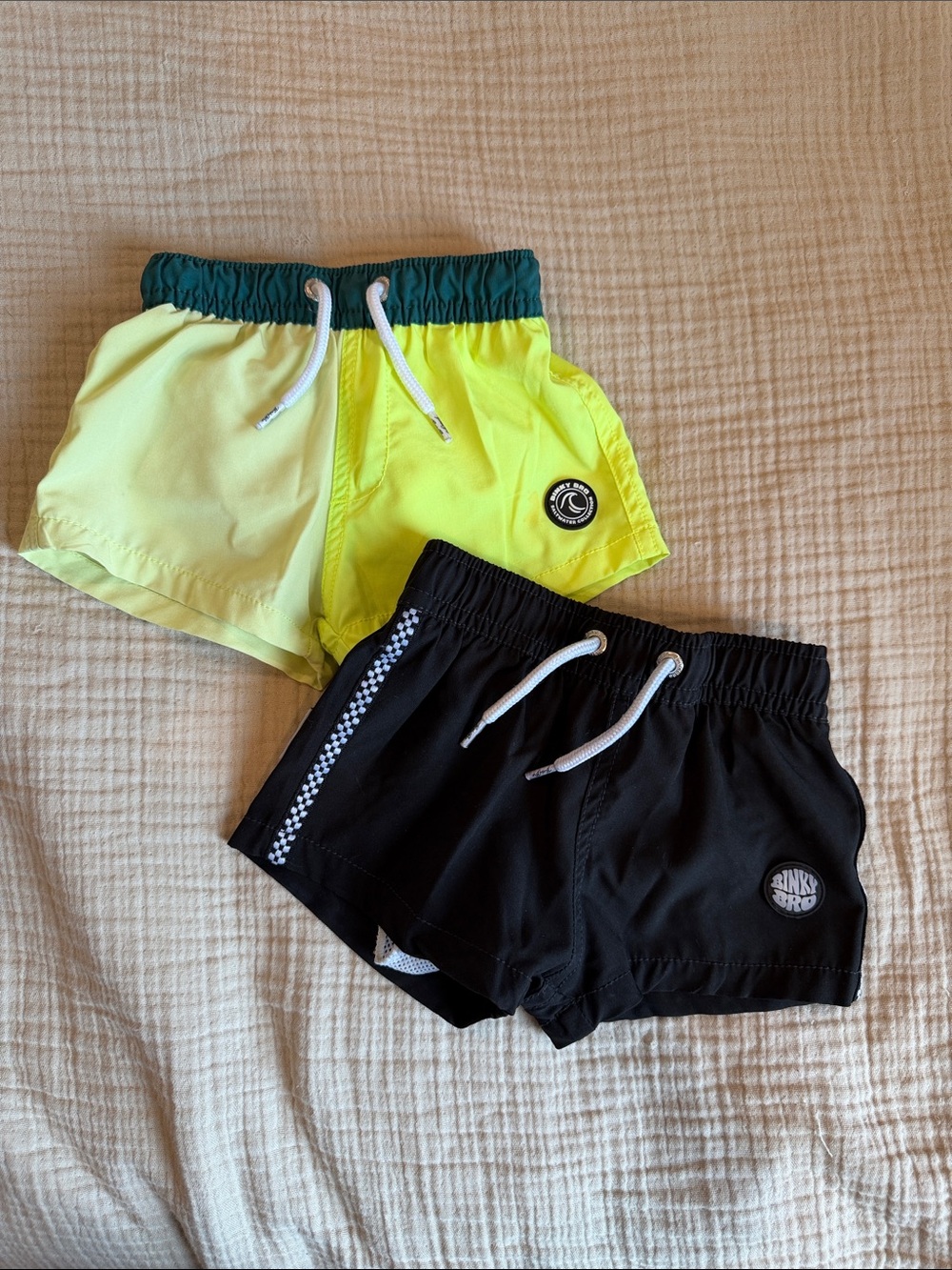 Kids Neon Yellow & Black Swim Trunks - Elastic Waist